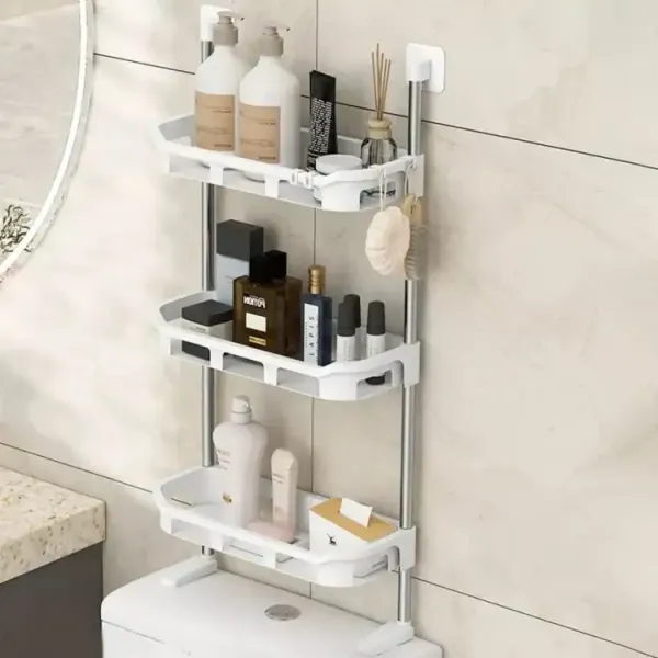 Toilet/Kitchen Rack Toilet Upper Storage Rack Non Perforated Multifunctional Bathroom Kitchen Storage Rack (3 Layer)