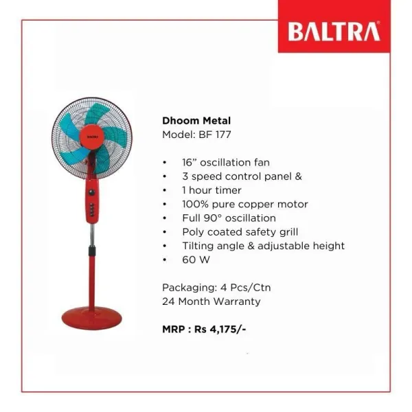 BALTRA Dhoom Metal Stand Fan: Customize Your Cool with Timer & Height Adjustmentba