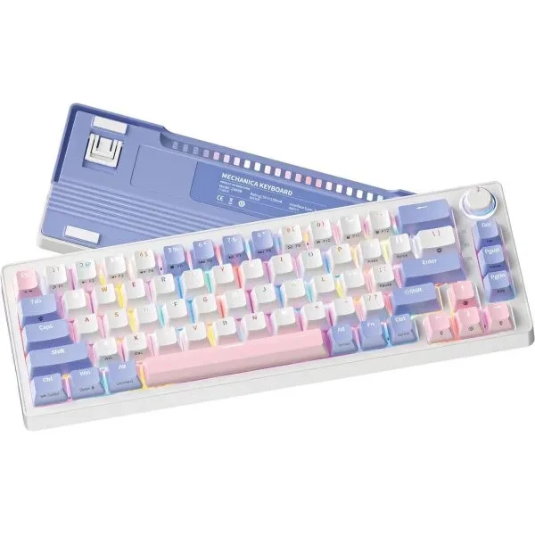 SAMA SM68 Triple Mode BT5.0/2.4G/USB-C Mechanical Keyboard, 68 Keys Hot-Swappable Compact Keyboard, Rechargeable & Multifunctional RGB Backlit Ergonomic Mini Office Keyboard