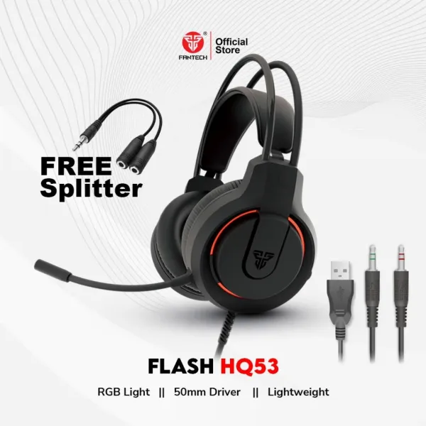 Fantech HQ53 Lightweight Gaming Headset | Lightweight Design With Red Accent Lighting
