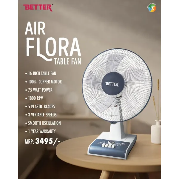 Better Air Flora Table Fan - Powerful Cooling with Copper Motor