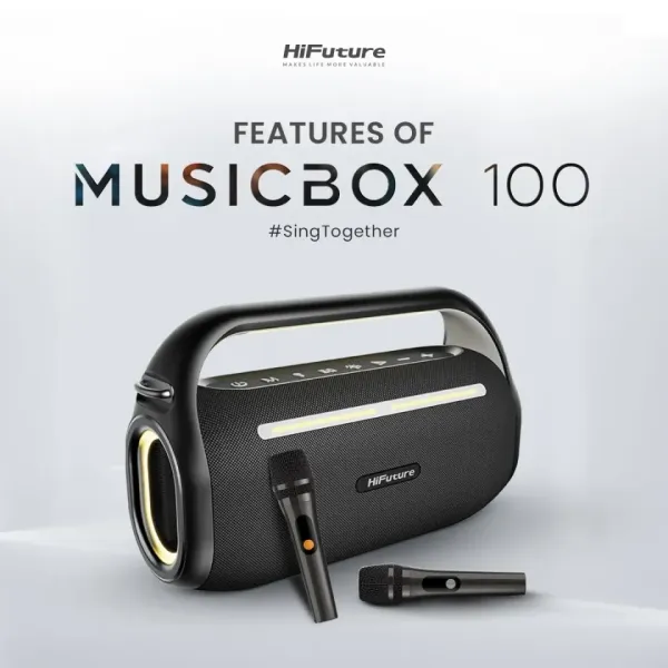 HiFuture Musicbox100: 70W Karaoke Speaker with Dual Wireless Mics & Power Bank