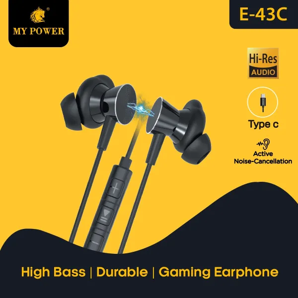 My Power Bass Full Earphone E-43C | Type-C|Extra Bass| Passive Noise-Cancellation|