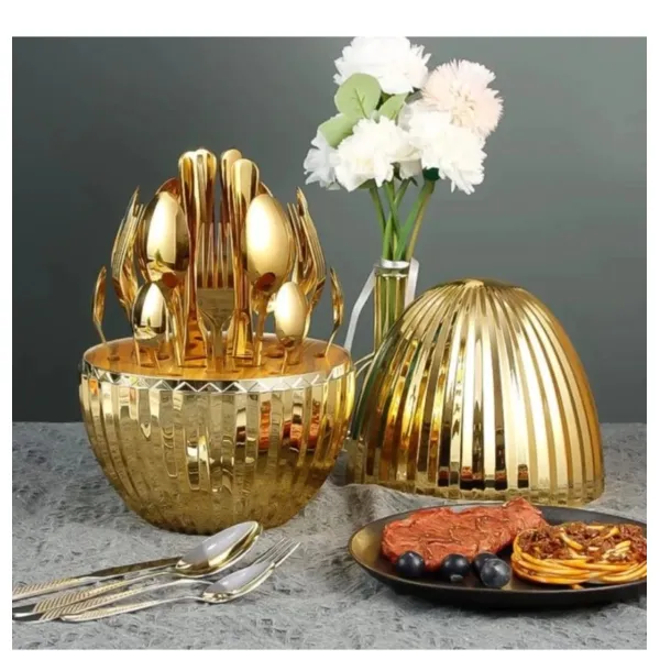 Elegant Golden Egg-Shaped Stainless Steel Cutlery (24 Piece)