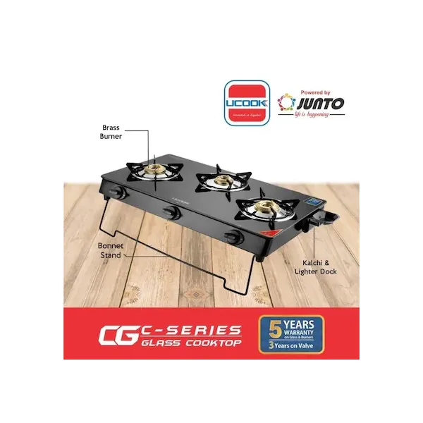 JUNTO C Series Basic 3-Burner Gas Stove with Elegant Glass Cooktop 4803