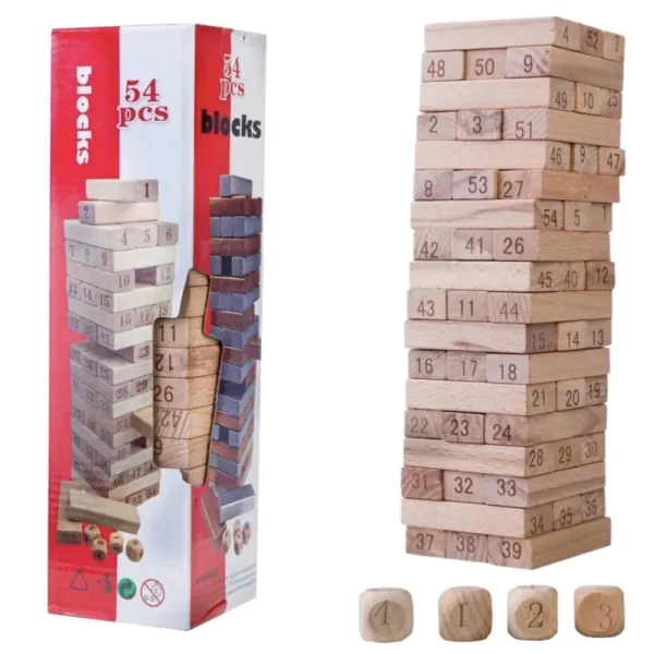 54-Piece Wooden Tumbling Tower Stacking Game - Classic Family Fun & Skill Builder