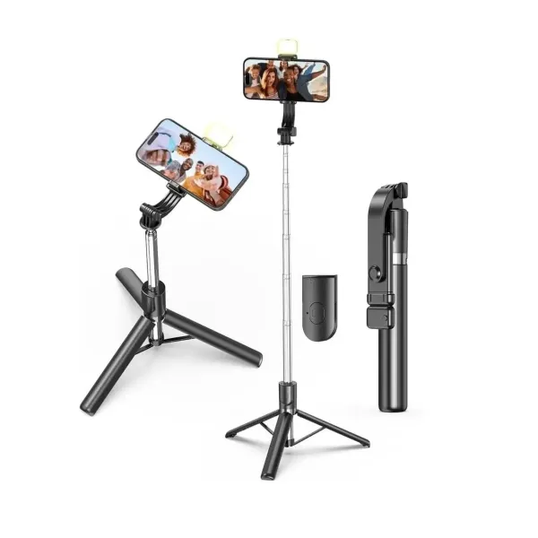 Bluetooth Selfie Sticks R1s with Remote and Selfie Light, 3-in-1 Multifunctional Selfie Stick Tripod Stand Mobile Stand Compatible with All Phones