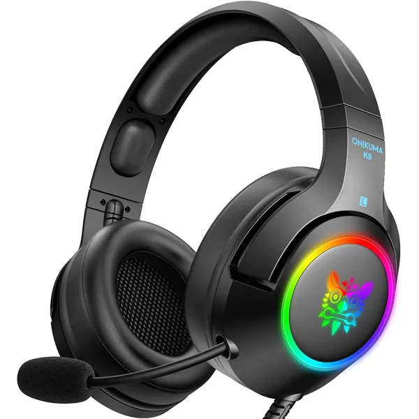 Onikuma K9 RGB Colore Stereo Gaming Headset for PC, Consoles and Mobiles with LED Light (Black)
