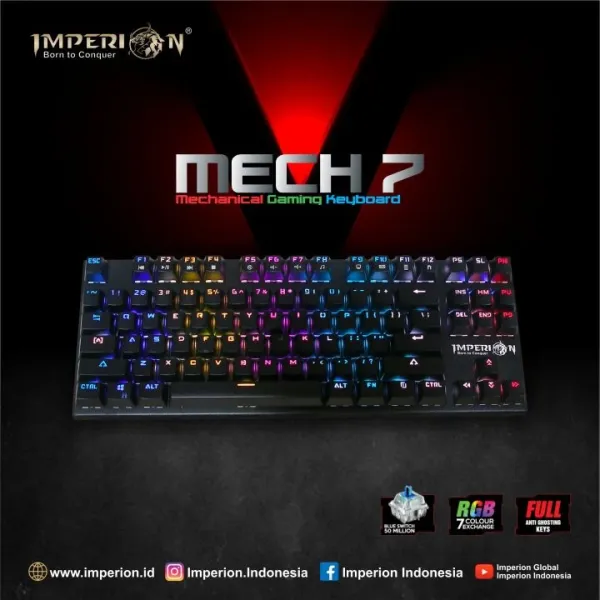 Imperion Mech 7 RGB Mechanical Gaming Keyboard (TKL) - Kailh Switches, Full Anti-Ghosting & Customizable RGB for PC Gaming