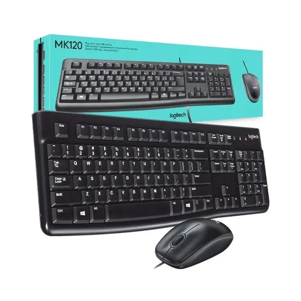 Logitech MK120 Wired Keyboard and Mouse Combo - Durable, Comfortable & Plug-and-Play for PC & Laptop