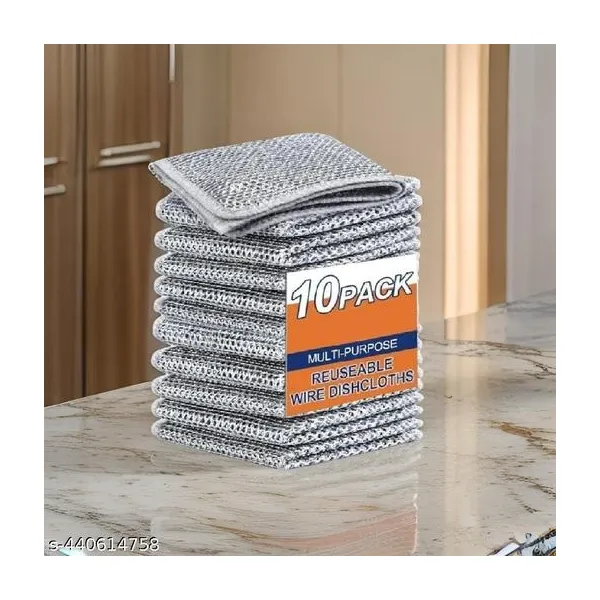 (Pack of 10) Reusable Heavy-Duty Steel Wool Scrubbers - Multi-Purpose Kitchen & Household Cleaning Pads for Tough Grime, Rust & Baked