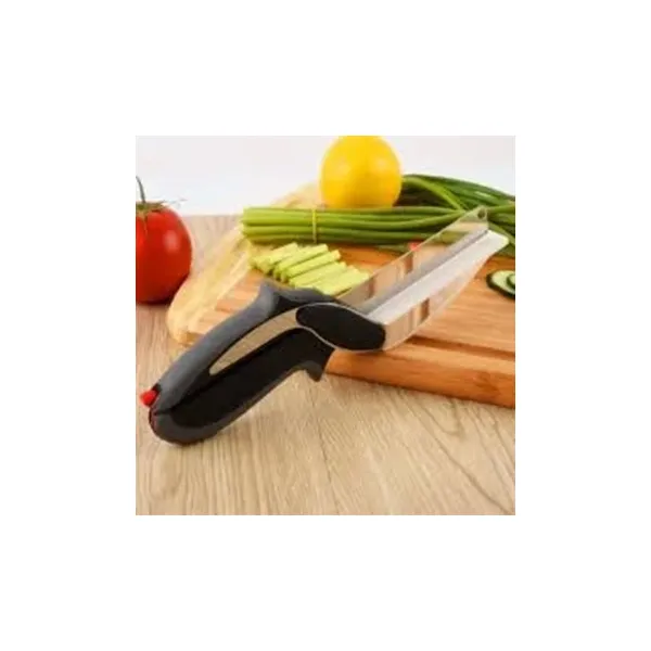 2 in 1 Clever Cutter Kitchen Vegetable Cutting Smart Knife Scissor With Board