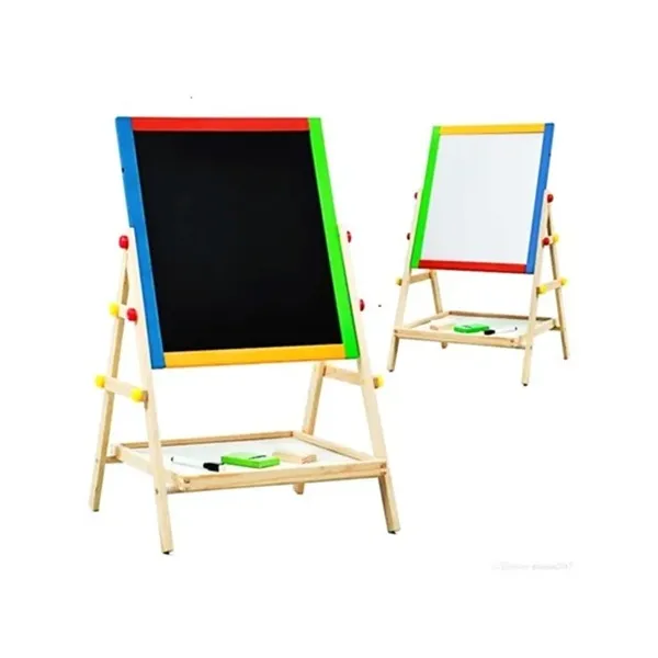 2-in-1 Wooden Writing Board - Dual-Sided Chalkboard & Whiteboard with Chalk, Duster & Marker