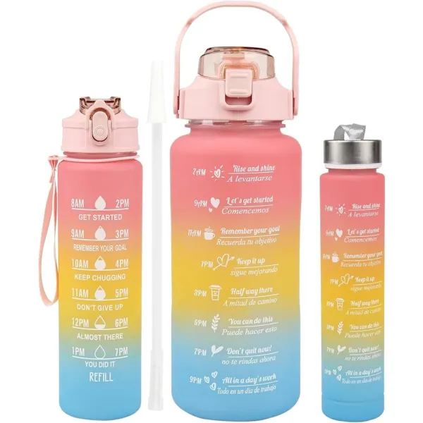 3-in-1 Motivational Water Bottle Set with Time Markers & Secure Lock - Leak-Proof Hydration for Office, Gym & Outdoors