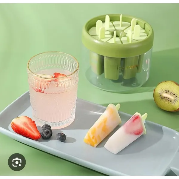 8-Grid Reusable Ice Cream & Popsicle Mold - Make Healthy Homemade Fruit Ice & Dessert Pops for Your Freezer