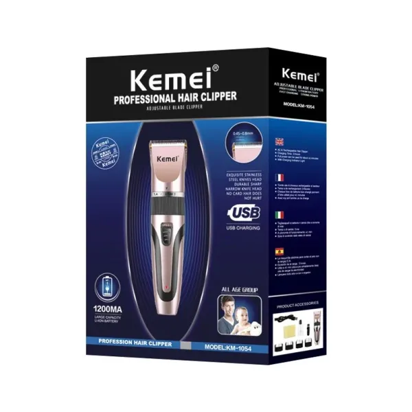 Kemei KM-1054 Barber Electric Hair Clippers Professional Limit Comb USB Charger Hair Clipper