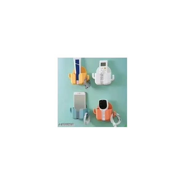 4 Pcs Wall Mounted Multifunction Organizer - Remote Control, Mobile Phone Charging & Plug Holder with Hooks / Stand for Small Items