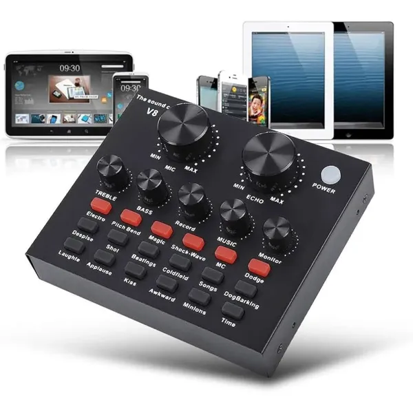V8 Sound Card Audio Set Interface External Usb Live Microphone Sound Card Bluetooth Function for Computer Pc Mobile Phone Sing