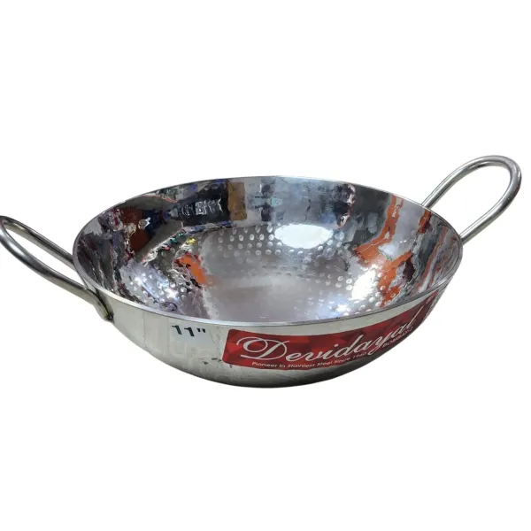 11-Inch Devidayal Stainless Steel Kadai with Hammered Finish - Durable & Versatile Deep Cooking Pot for Family Meals