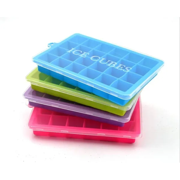24-Cube Food Grade Silicone Ice Cube Tray with Lid - Easy Release, Stackable & Multi-Purpose for Drinks, Desserts & More