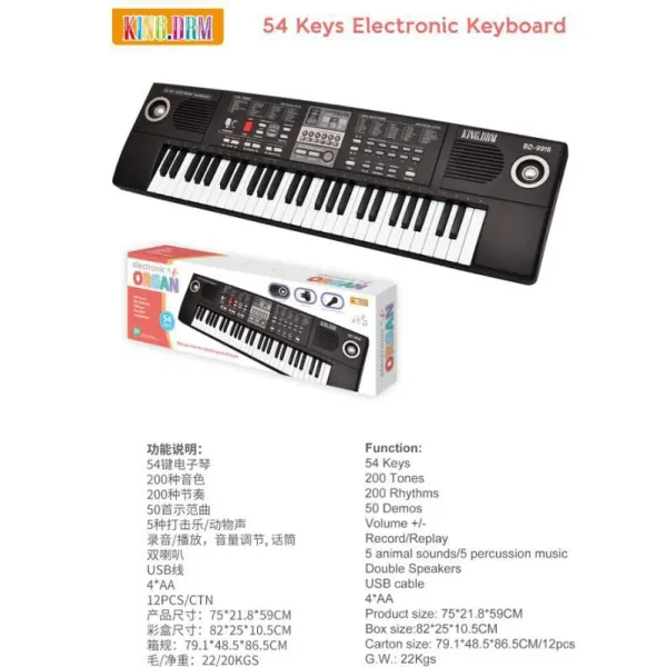 54-Key Electronic Toy Piano - Educational Keyboard with Music, Lights & Sounds for Kids