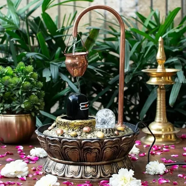 Shiva Linga Waterfall Fountain with LED Lights - Home Temple Decor & Gift