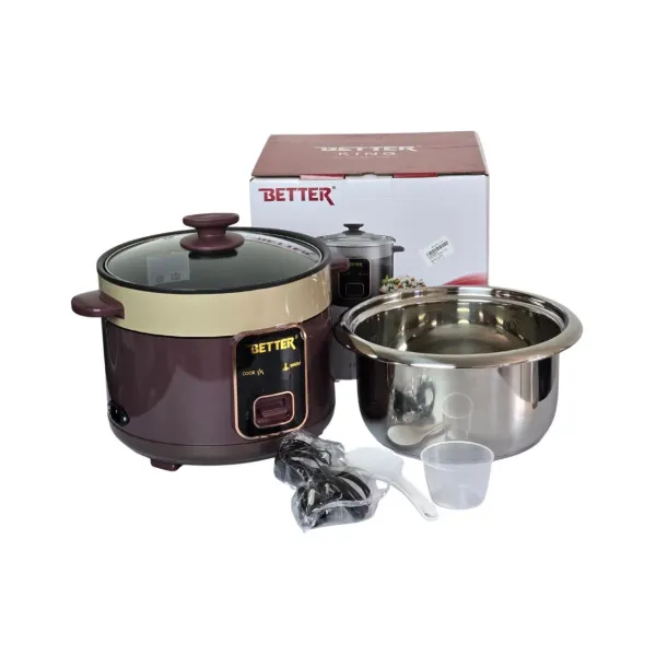 BETTER KING 2.2 Liter Automatic Rice Cooker with Glass Lid & Keep Warm Function (500W)