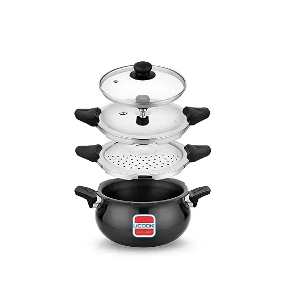 UNITED 3 In 1 HAIB Smart Cooker - 5 Ltrs Hard Anodised Induction Based ( Cooker + Strainer + Server )
