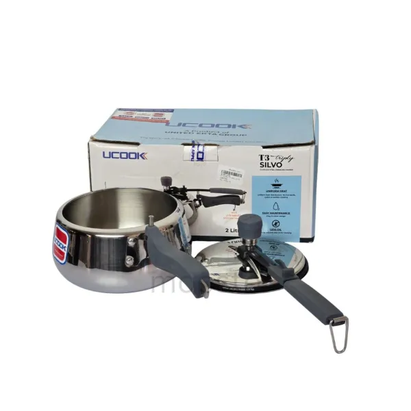 UCOOK T3-TRIPLY SILVO 2-Liter Stainless Steel Pressure Cooker - Induction Compatible & Unbreakable Silicone Handles