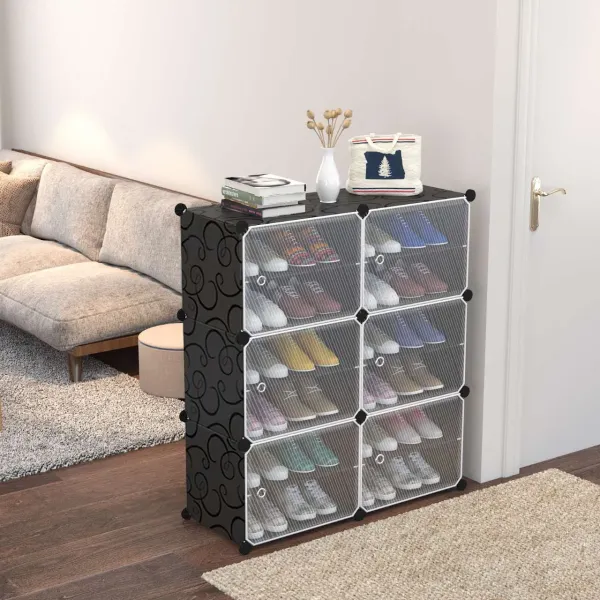 Styleys Cabinet Shoe Rack with Cover for Home/Office Wardrobe Cube Organizer Black (12 Cube)