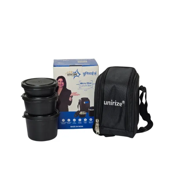 UNIRIZE Micro Olive 3-Piece Lunch Box Set - Micro-Safe & Leak-Proof with Bag
