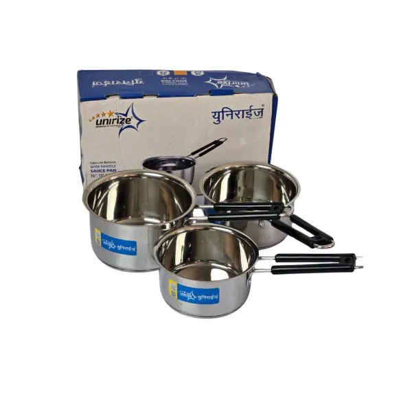 UNIRIZE Capsule Bottom Stainless Steel Saucepan Set - 3-Piece Cookware with Wire Handles (Made in India)