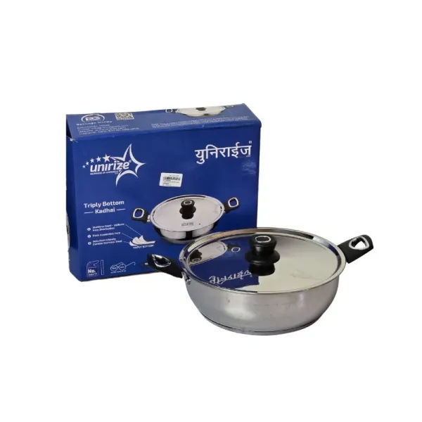 UNIRIZE 24cm Triply Bottom Kadhai with Stainless Steel Lid - Induction Friendly & Uniform Heating