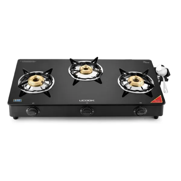 JUNTO C Series Basic 3-Burner Gas Stove (Model 4803) - Elegant Glass Cooktop for Home Kitchens