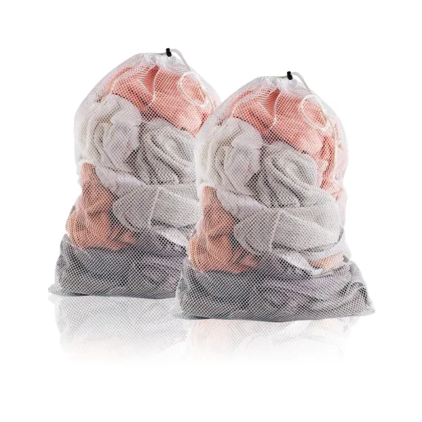 2-Pack Mesh Laundry Bags with Drawstring - Heavy Duty Travel & Washing Machine Bags