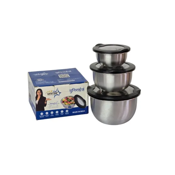 UNIRIZE Stainless Steel Mixing Bowl Set with Lids - 3-Piece Food Storage Set