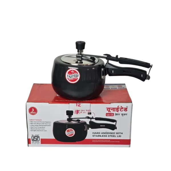 UNITED 3-Liter Hard Anodized Pressure Cooker with Stainless Steel Lid - Fast Heating & Safe Cookware