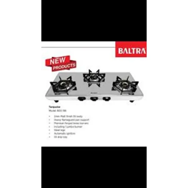 BALTRA 3-Burner Stainless Steel Gas Stove with 5-Year Warranty - Durable & Modern Cooktop for Home Kitchens