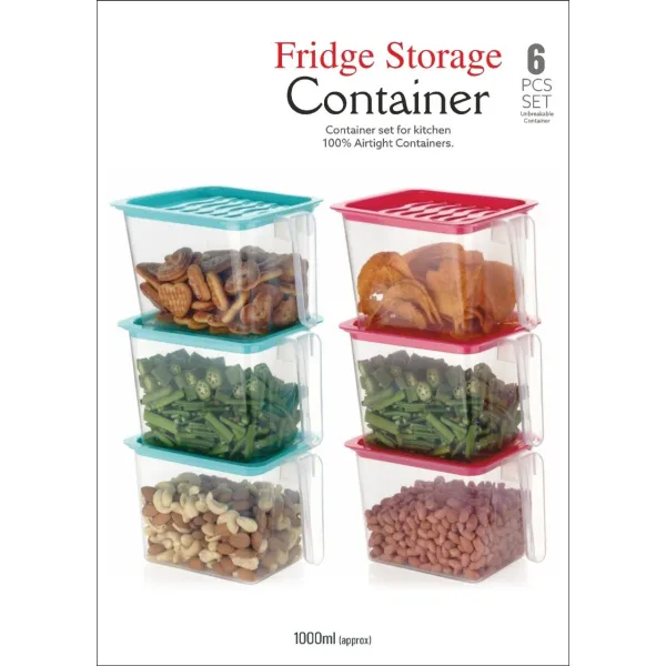 Pack of 6 Fridge Storage Containers with Handles - TASTELLO Food Organizers
