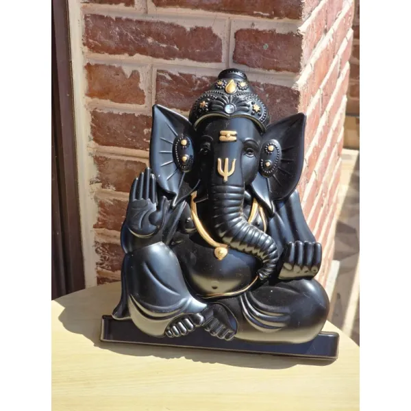 Elegant Brass-Tone and Black Lord Ganesh Statue