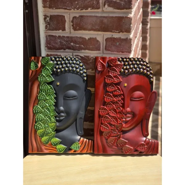 Serene Buddha Face Wall Hanging with Leaf Accents