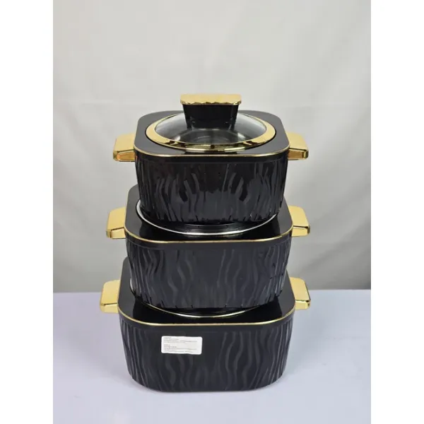3-Piece Black and Gold Casserole Set
