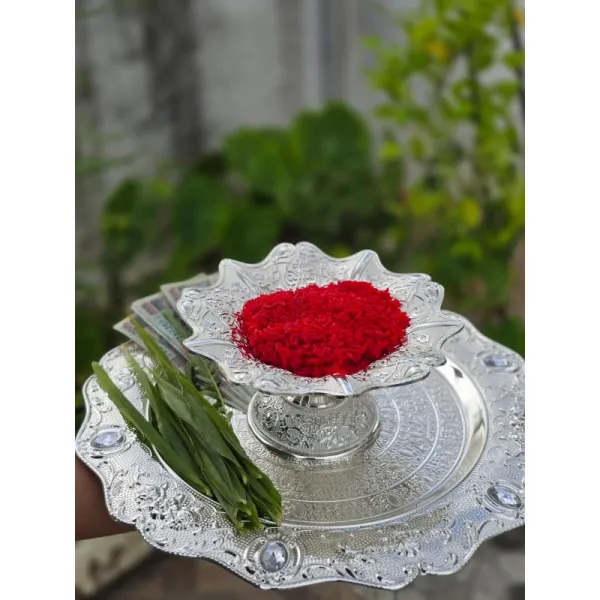 Traditional Silver-Coated Tika Thali Set for Dashain & Tihar - Puja Plate