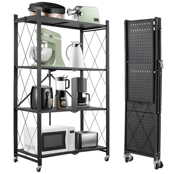 Heavy Duty Metal Wire 4 Layer Multifunctional Foldable Floor Standing Storage Rack