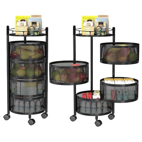 3 Metal Portable Rotating for Fruits Round Storage Rack & Vegetable
