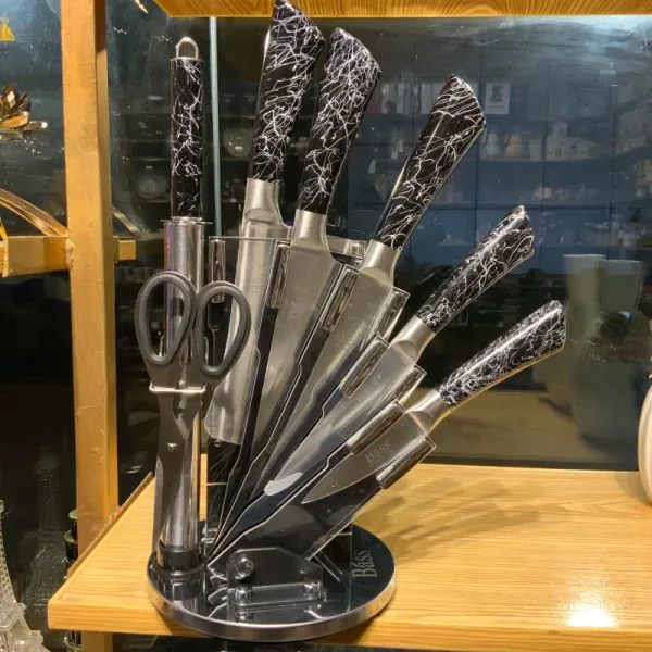Bass 8 in 1 Quality Stainless Steel Knife Set with Rotating Stand