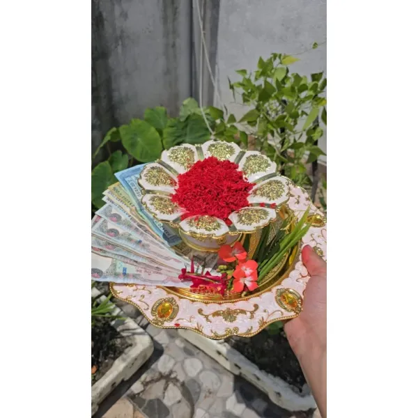 Traditional Silver-Coated Tika Thali Set for Dashain & Tihar - Puja Plate