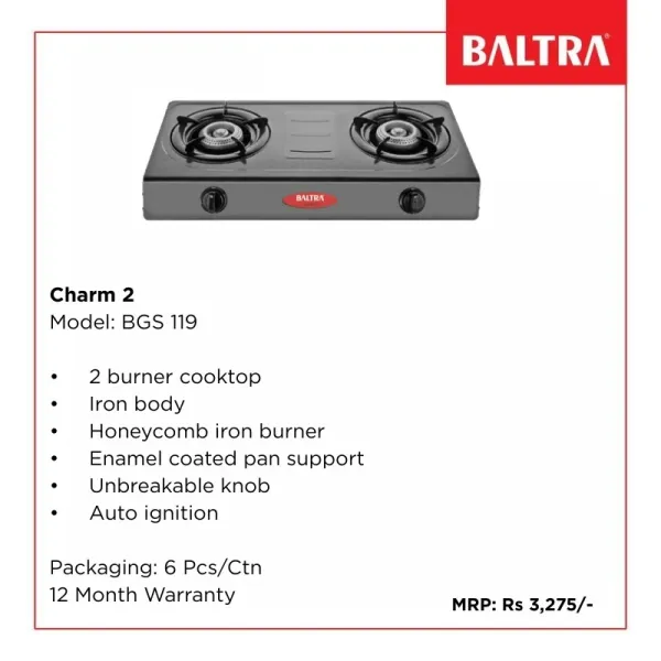 Baltra Charm 2 Burner Automatic Gas Stove (Model: BGS 119)