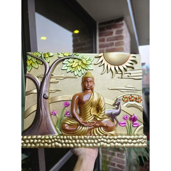Handmade Meditating Buddha Mural/Frame (18x14 inches)