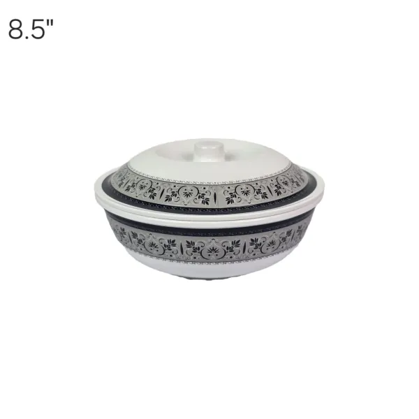 Serve Well 8.5 Inch Melamine Bowl (Black/Grey Leaf Design)
